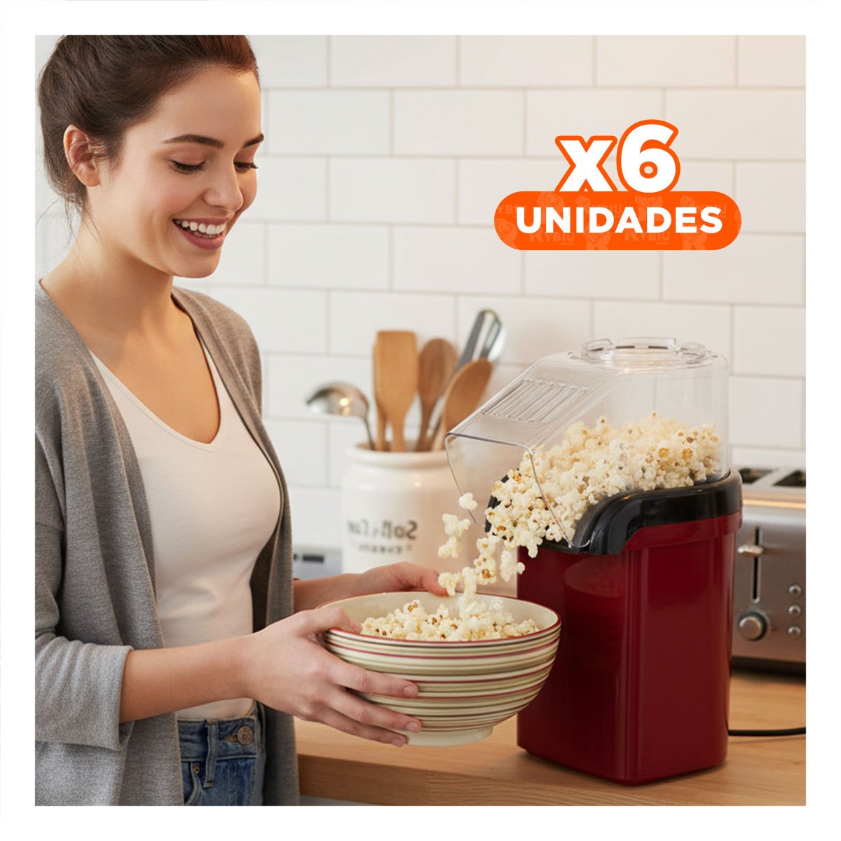 PACK6 MAQUINA CASERA DE POPCORN COLOR ROJO PARA CASA ESTILO CLASICO YPAPEL REGALO - 1