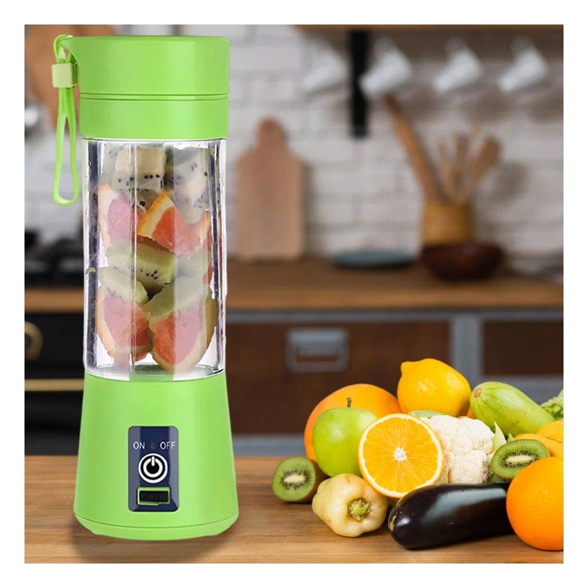 LICUADORA PORTATIL VERDE RECARGABLE PARA JUGOS Y BATIDOS EN CASA - 1