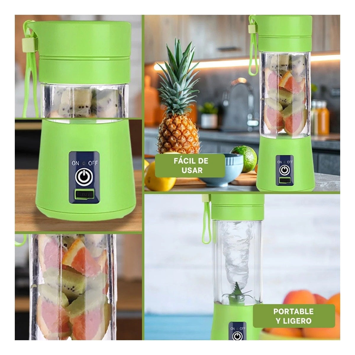 LICUADORA PORTATIL VERDE RECARGABLE PARA JUGOS Y BATIDOS EN CASA - 2