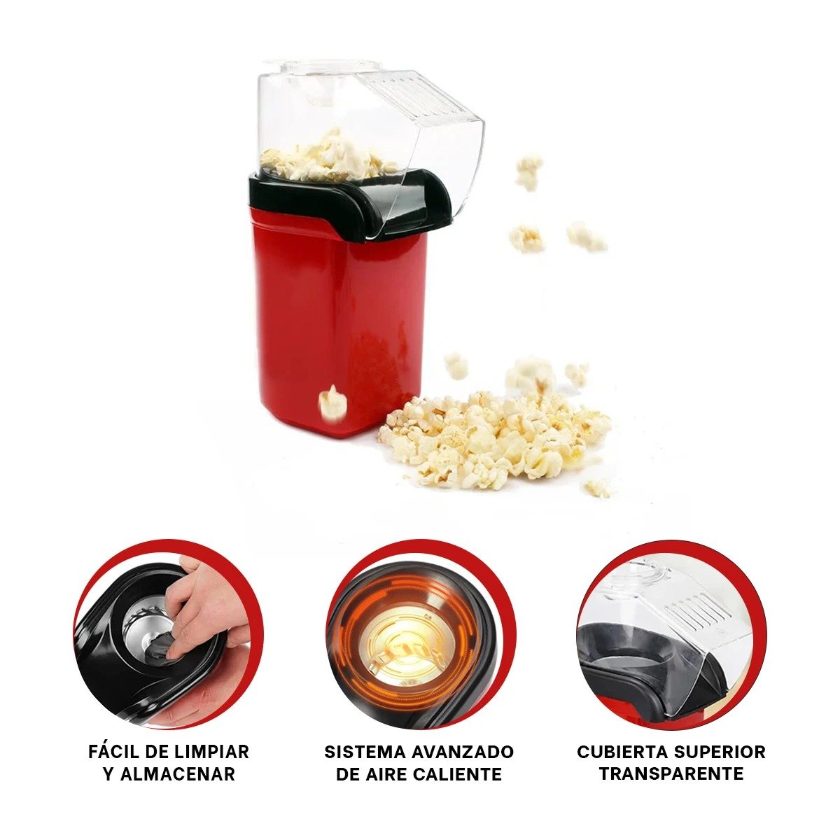 APARATO PARA HACER POPCORN COLOR ROJO CON DISENO RETRO PARA CASA YPAPEL REGALO - 5