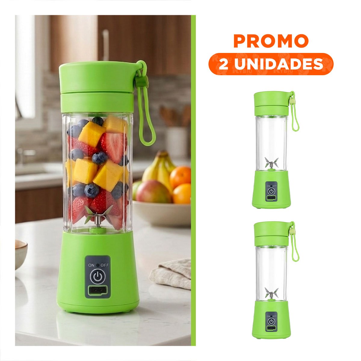 PACK2 LICUADORA COMPACTA PORTATIL VERDE RECARGABLE PARA SMOOTHIES YREGALO STICKER - 1
