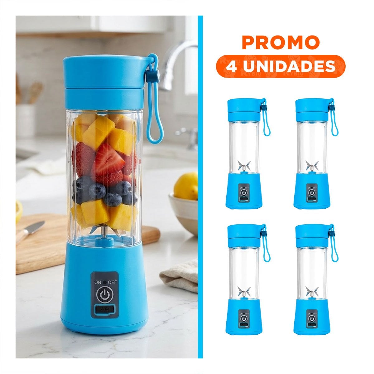 PACK4 PROCESADORA MULTIFUNCIONAL PORTATIL CELESTE PARA SMOOTHIES - 1
