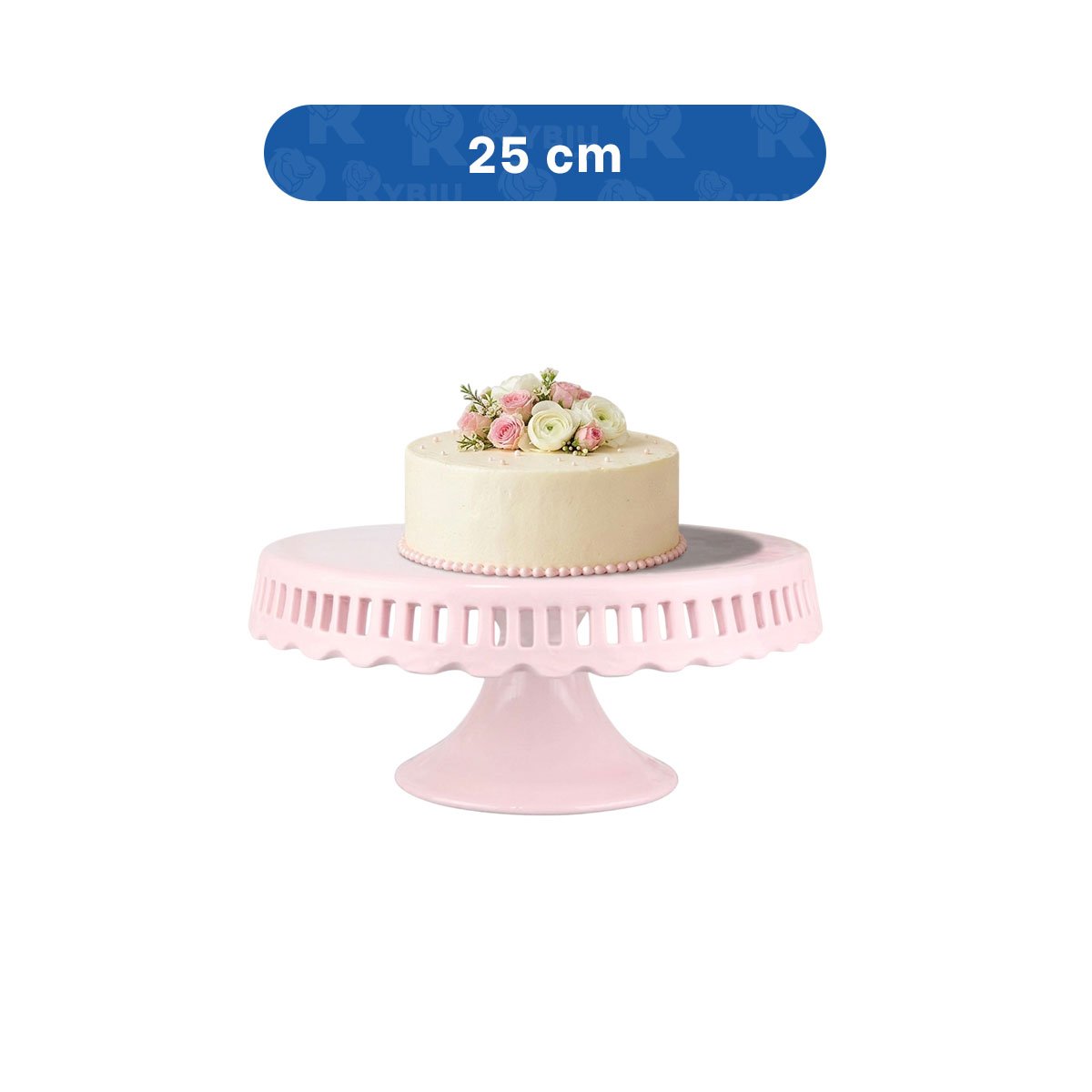 BASE PORTA TORTA COLOR ROSADO CERAMICA RAYITAS 25 CM PARA MESA YLIGAS REGALO - 4