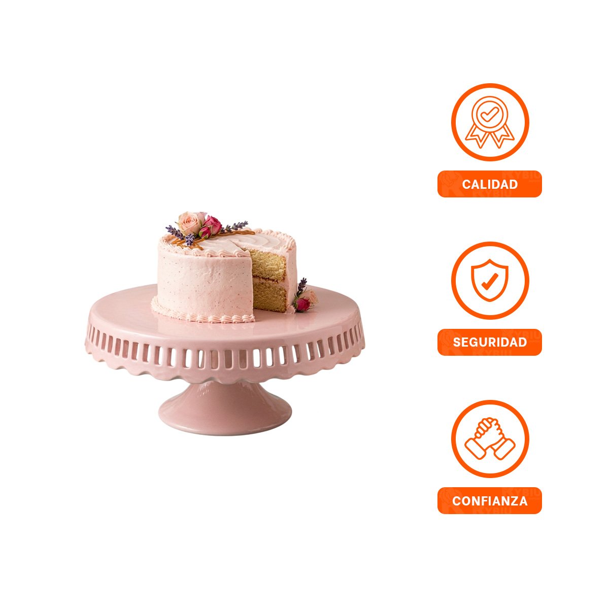 BASE PORTA TORTA COLOR ROSADO CERAMICA RAYITAS 25 CM PARA MESA YLIGAS REGALO - 5