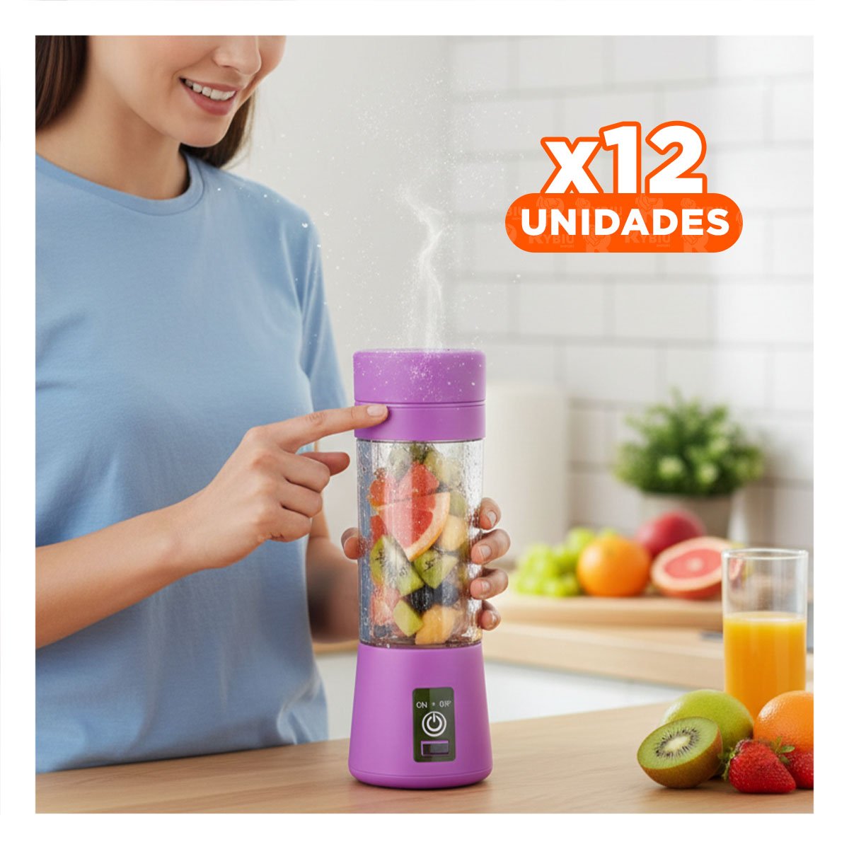 PACK12 LICUADORA PERSONAL PORTATIL LILA RECARGABLE PARA SMOOTHIES YPAPEL REGALO - 1