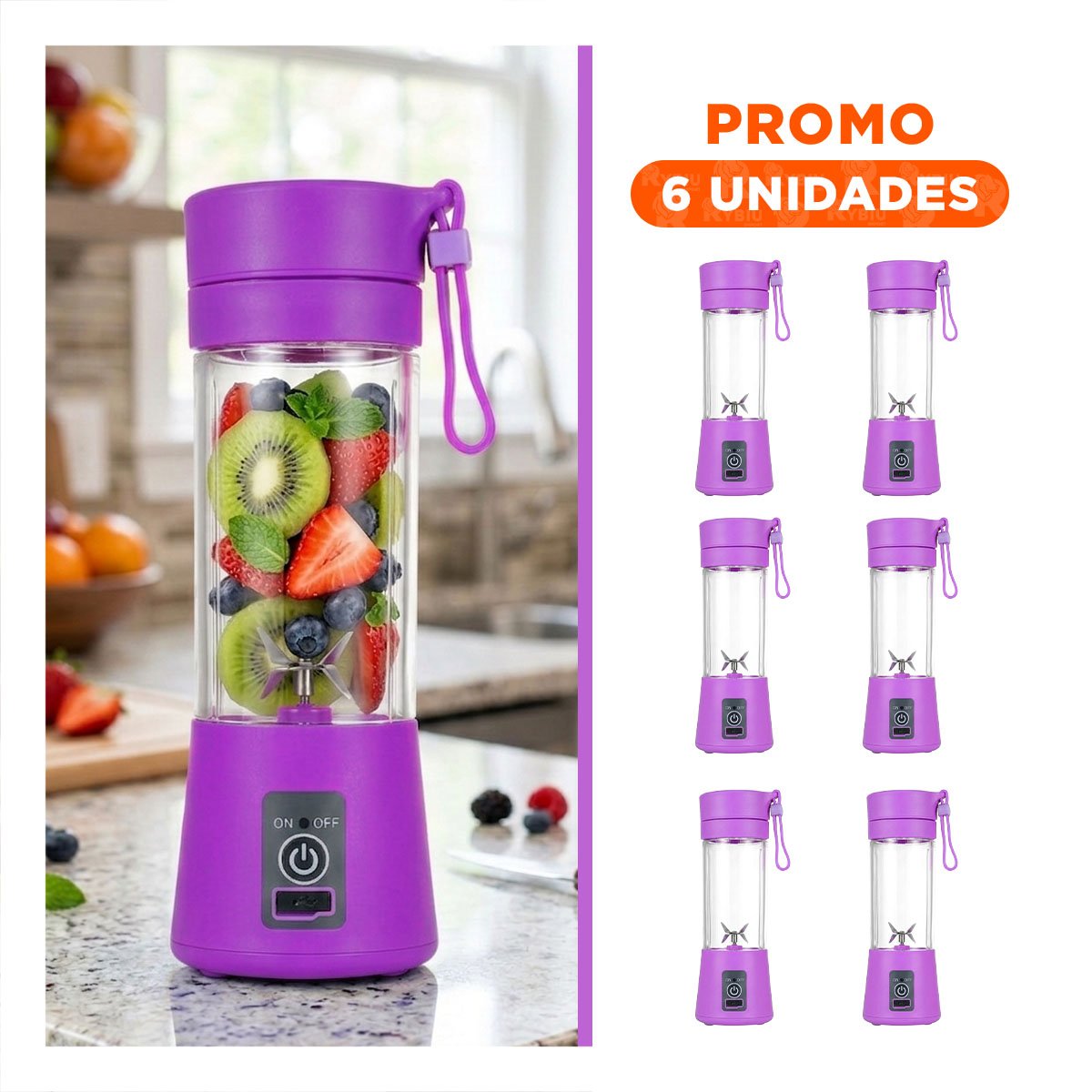PACK6 TRITURADORA MODERNA PORTATIL LILA PARA SMOOTHIES NATURALES YREGALO STICKER - 1