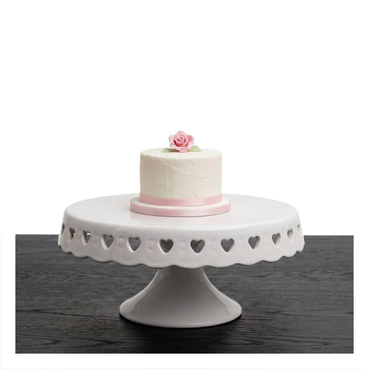 PACK2 BASE DECORATIVA CERAMICA BLANCO CON CORAZONES 25 CM PARA TORTA YREGALO STICKER - 2