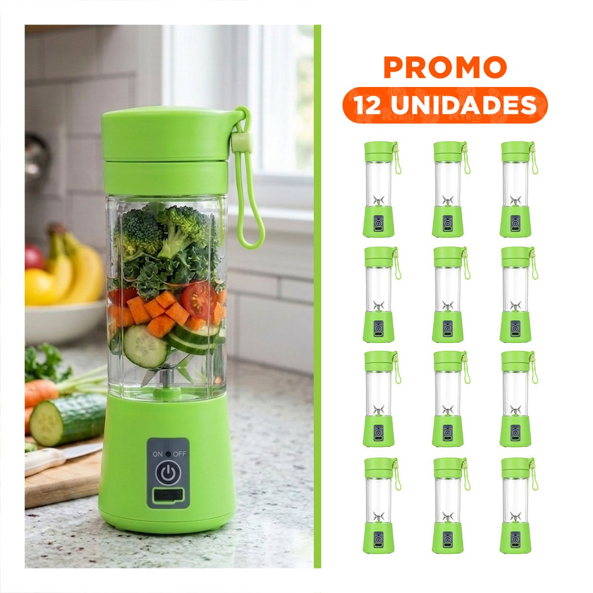 PACK12 MEZCLADORA PORTATIL VERDE ELECTRICA PARA JUGOS Y BATIDOS - 1