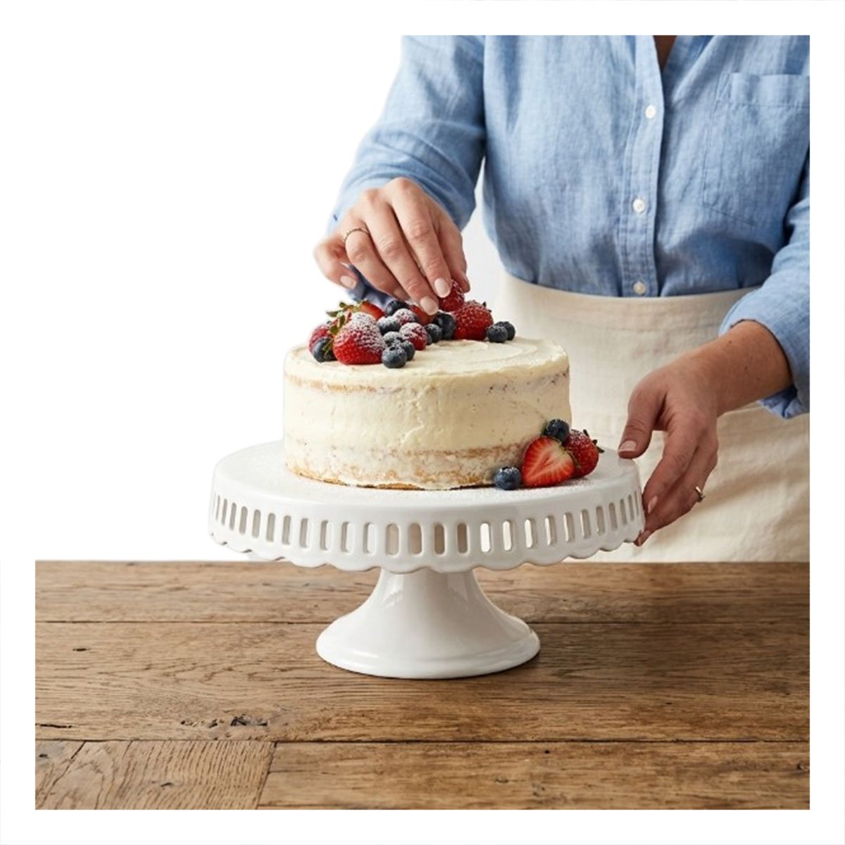 PACK2 BASE DECORATIVA CERAMICA BLANCO CON RAYITAS 30 CM PARA TORTA YREGALO STICKER - 2