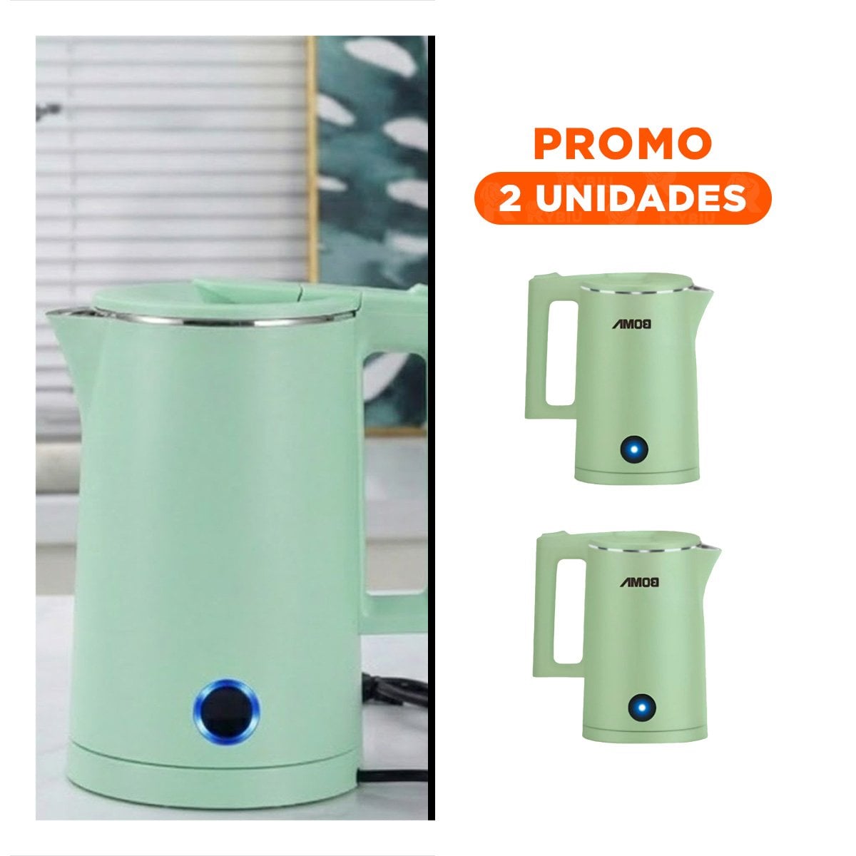 PACK2 CALENTADOR DE AGUA 1800ML VERDE BOMA DISENO MODERNO Y DURADERO YREGALO STICKER - 1