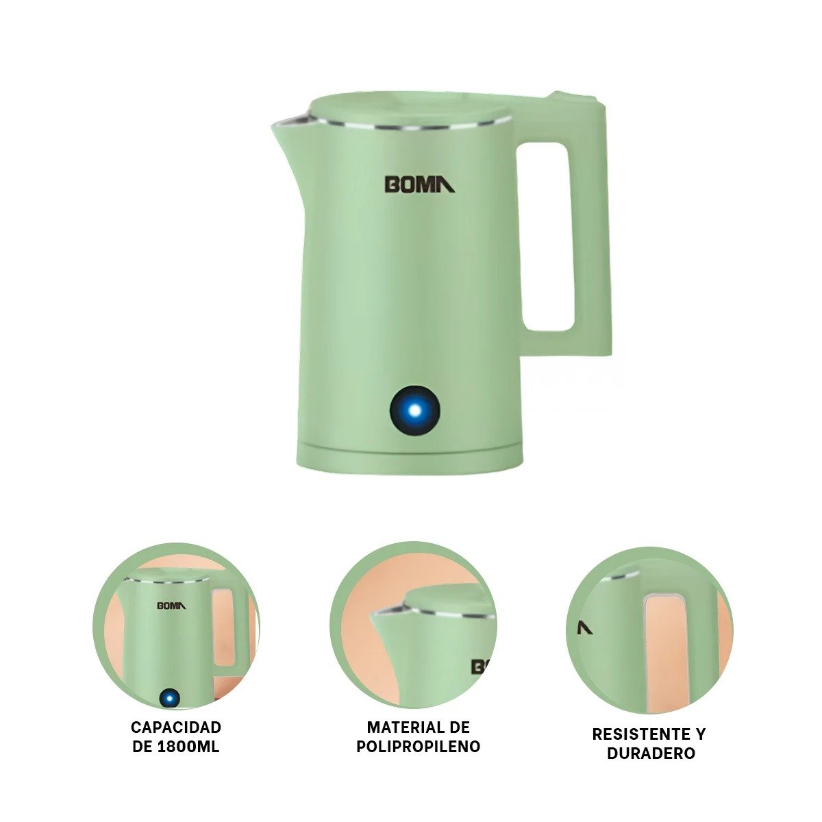 JARRA TERMICA ELECTRICA 1800ML VERDE BOMA ALTA CALIDAD Y DISENO MODERNO YSTICKY - 5