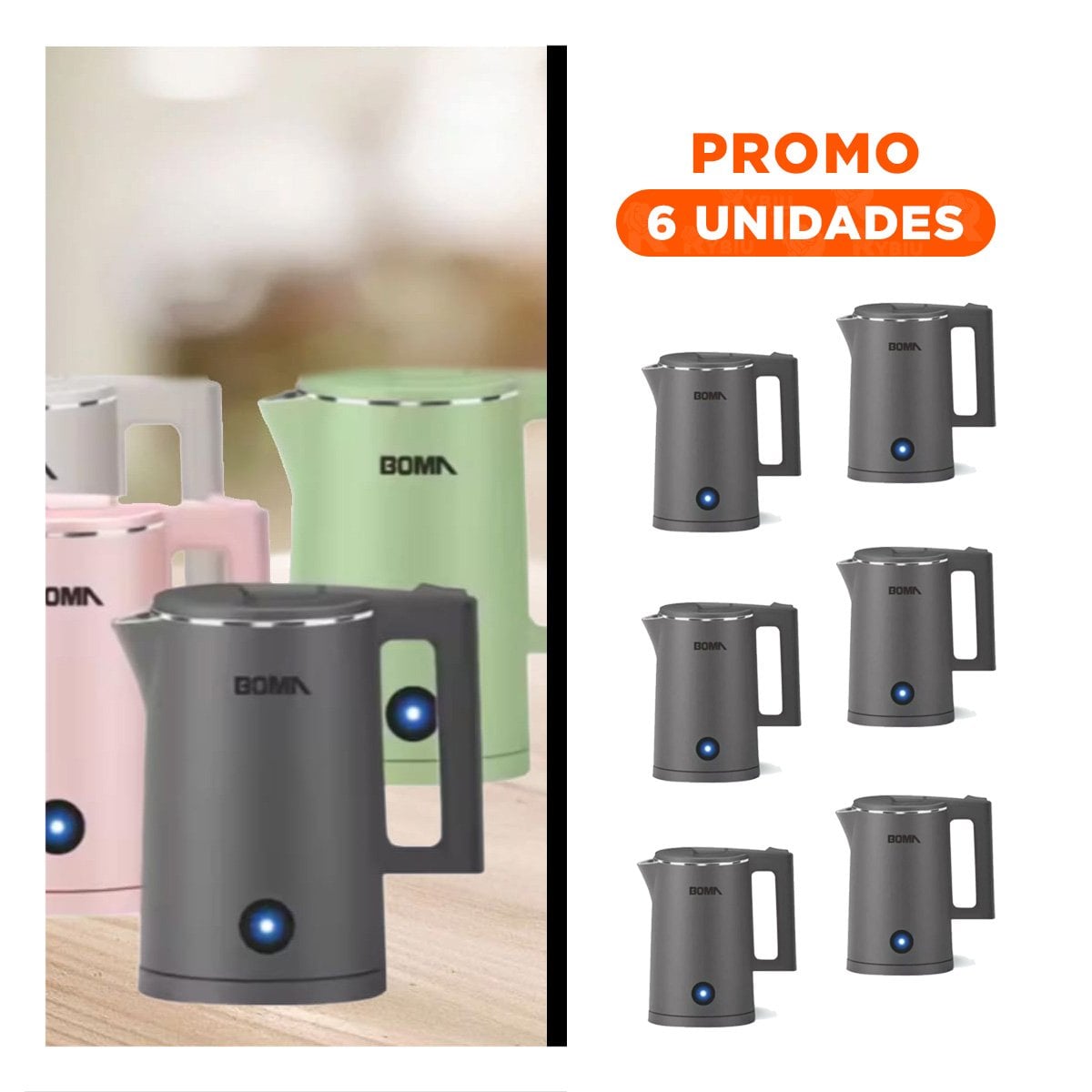 PACK6 RECIPIENTE ELECTRICO 1800ML PLOMO BOMA TECNOLOGIA POTENTE YREGALO STICKER - 1