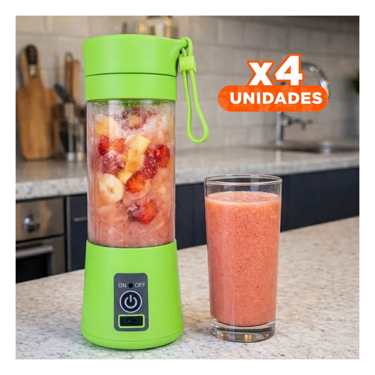 PACK4 PROCESADORA PORTATIL VERDE RECARGABLE PARA SMOOTHIES EN CASA YREGALO STICKER - 1