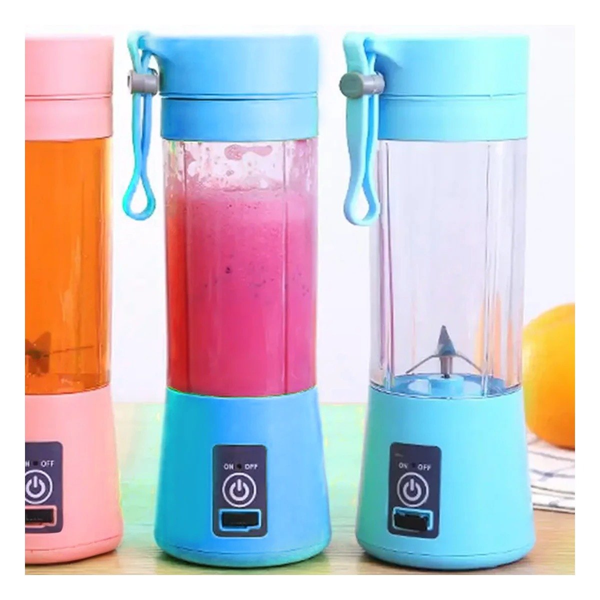 PACK12 PROCESADORA PORTATIL CELESTE RECARGABLE PARA JUGOS Y SMOOTHIES YPAPEL REGALO - 5