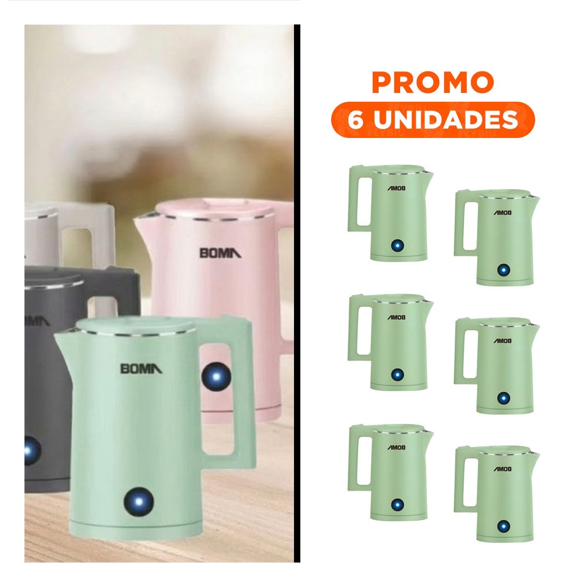 PACK6 TETERA MODERNA 1800ML VERDE BOMA DISENO FUNCIONAL PARA COCINA YREGALO STICKER - 1