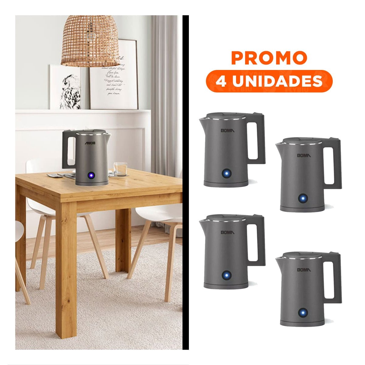 PACK4 TETERA MODERNA 1800ML PLOMO BOMA DISENO ELEGANTE PARA HOGAR - 1