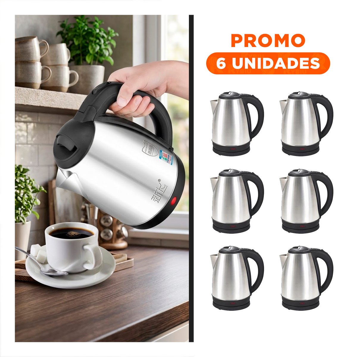 PACK6 CALDERA PARA HERVIR AGUA 2LT PLATEADO USO DOMESTICO YREGALO STICKER - 1