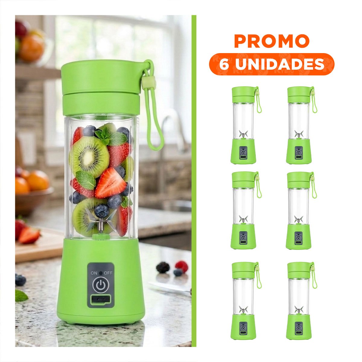 PACK6 TRITURADORA MODERNA PORTATIL VERDE PARA SMOOTHIES NATURALES YREGALO STICKER - 1