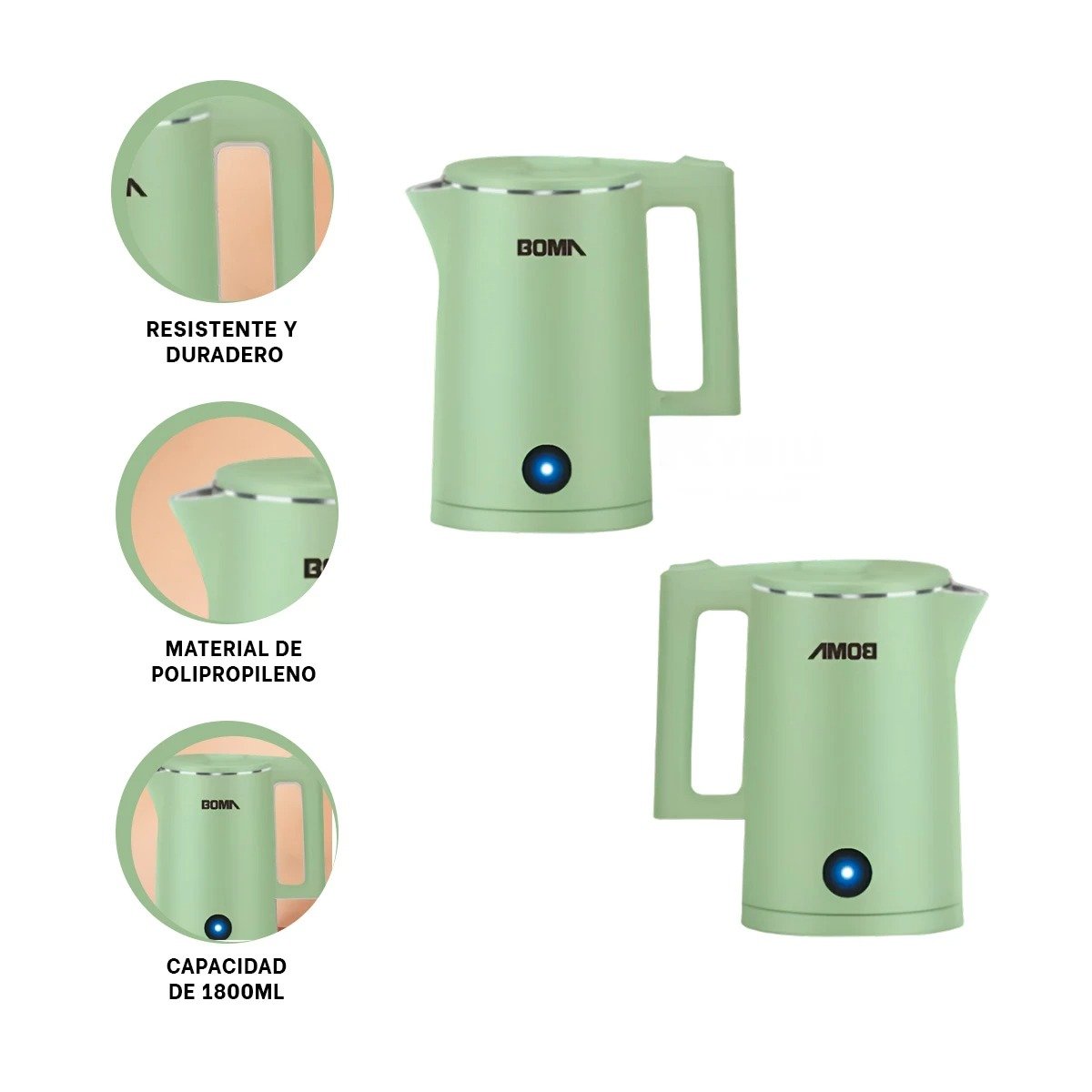 CALENTADOR ELECTRICO 1800ML VERDE BOMA TECNOLOGIA POTENTE PARA COCINA YPAPEL REGALO - 5