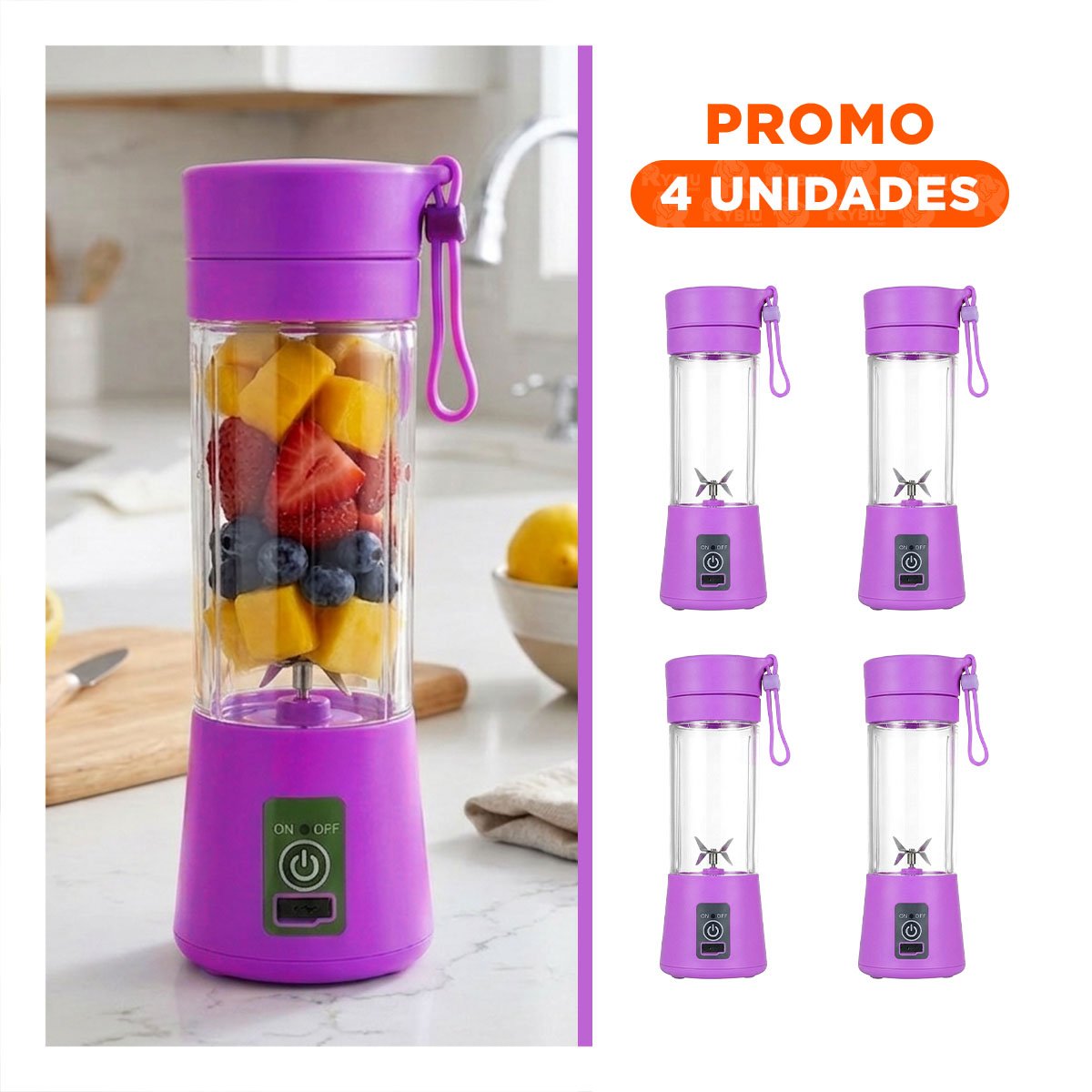 PACK4 TRITURADORA PORTATIL LILA RECARGABLE PARA JUGOS NATURALES - 1