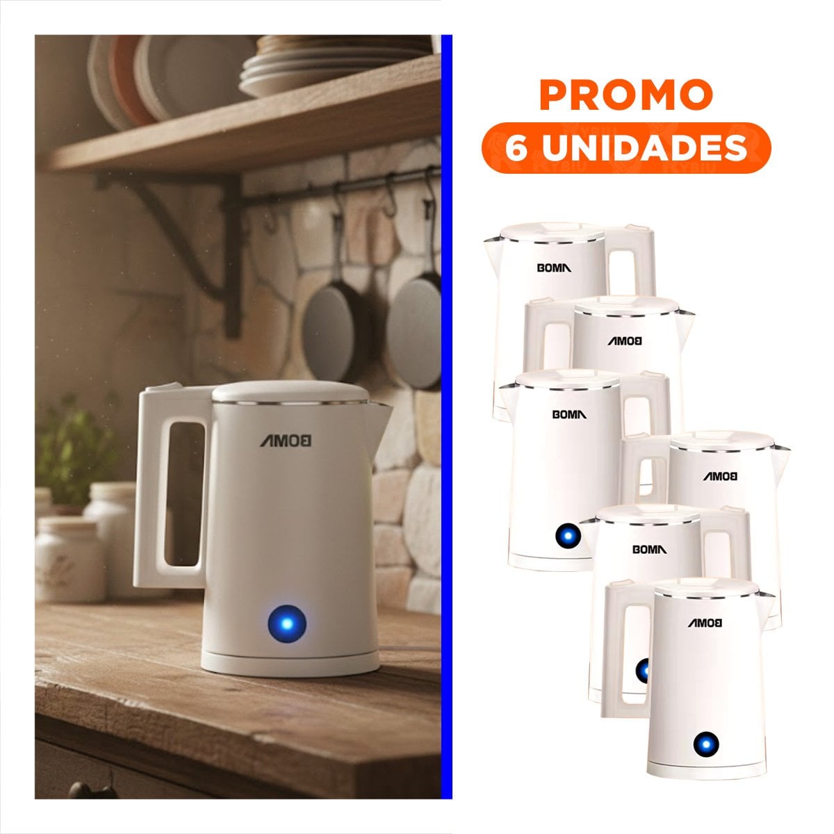 PACK6 HERVIDOR ELECTRICO BLANCO BOMA PARA PREPARAR INFUSIONES YREGALO STICKER - 1