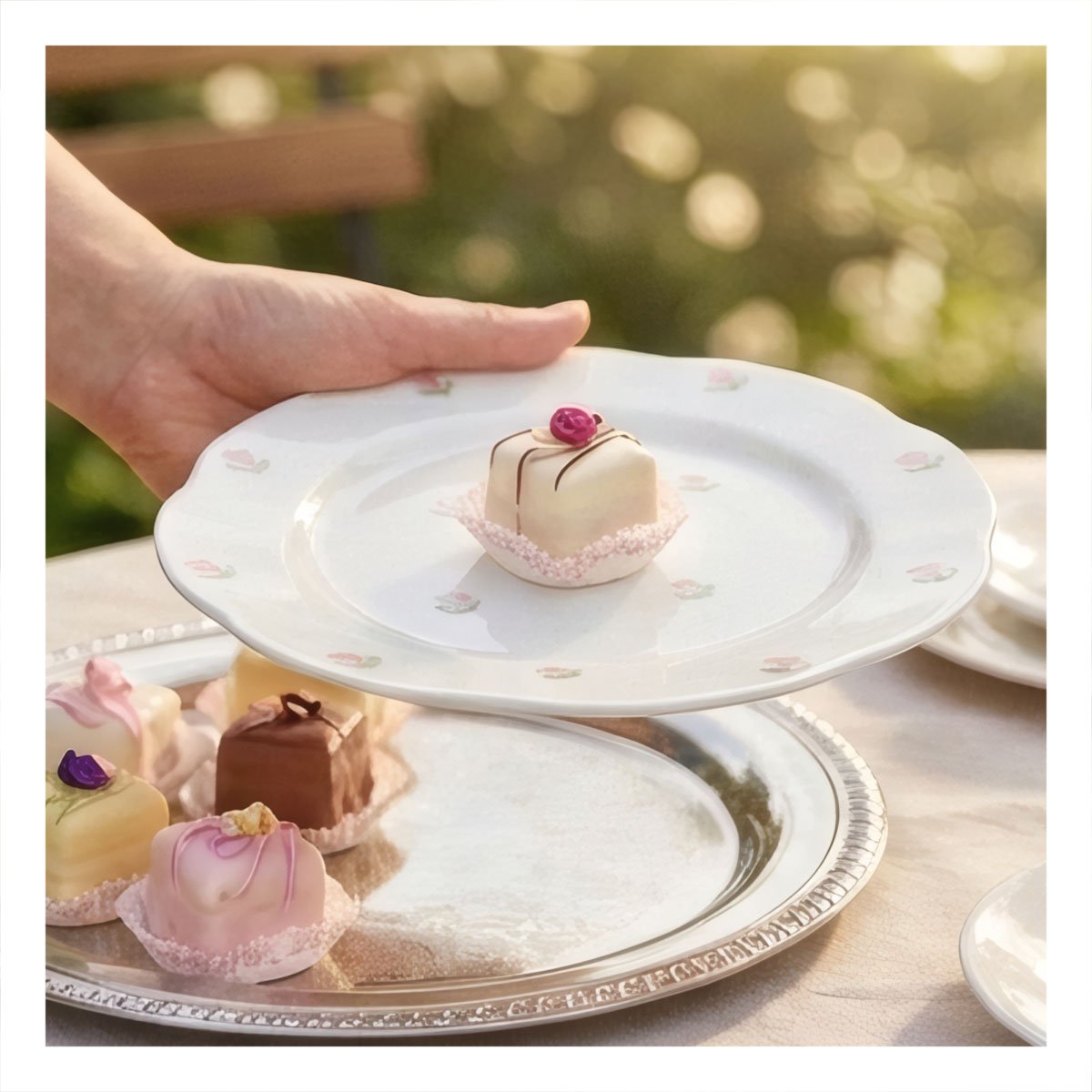 PACK4 PLATO MODERNO PLANO CIRCULAR TULIPANES BLANCO 20X1,5CM PARA MESA YREGALO STICKER - 5