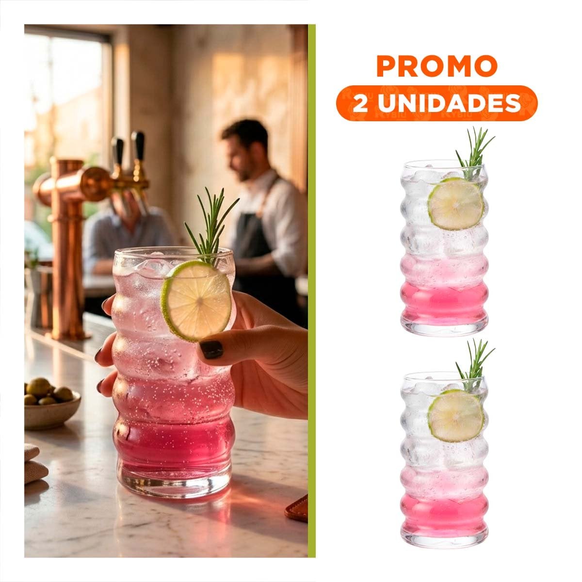PACK2 VASO MODERNO DE VIDRIO TRANSPARENTE ESTILO 6 CURVAS PARA COCINA YREGALO STICKER - 1