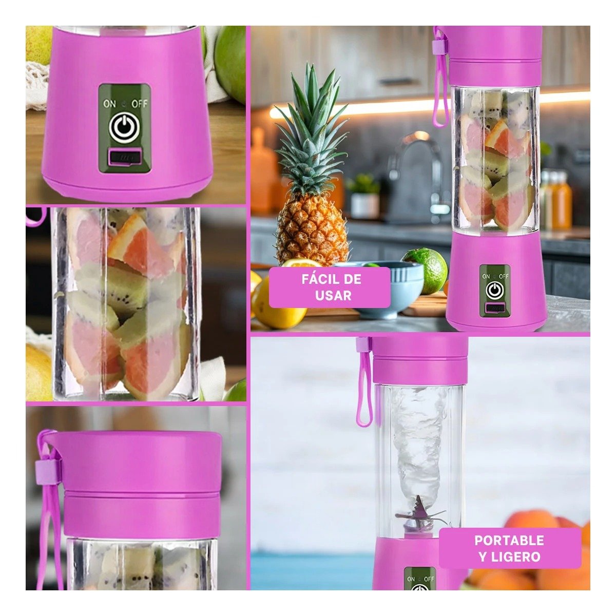 MINI BATIDORA PORTATIL LILA RECARGABLE PARA SMOOTHIES NATURALES YPAPEL REGALO - 3