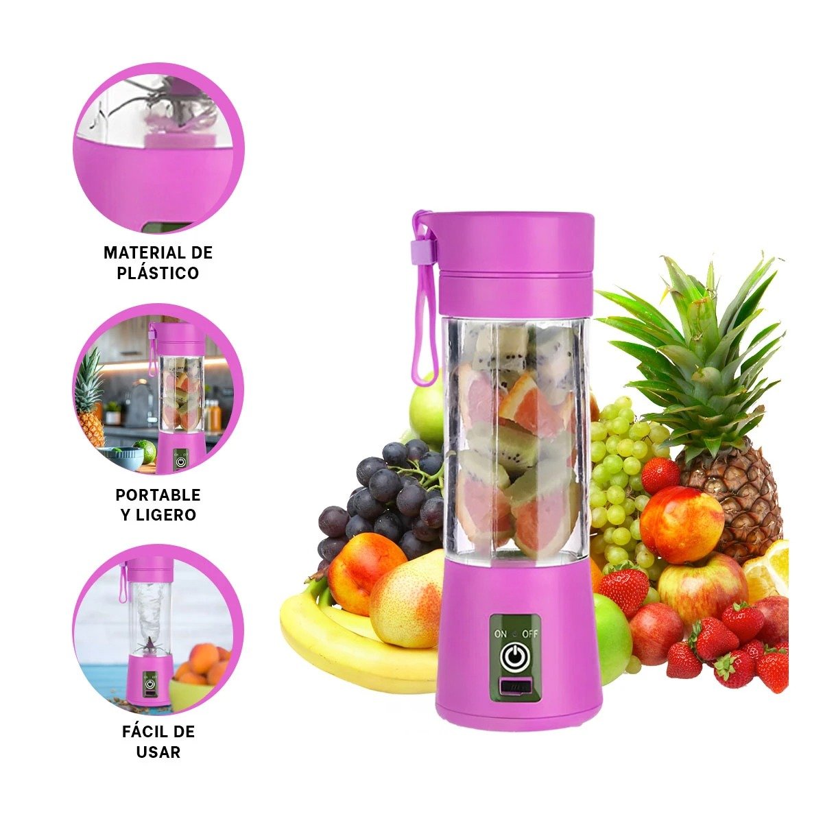 MINI BATIDORA PORTATIL LILA RECARGABLE PARA SMOOTHIES NATURALES YPAPEL REGALO - 5