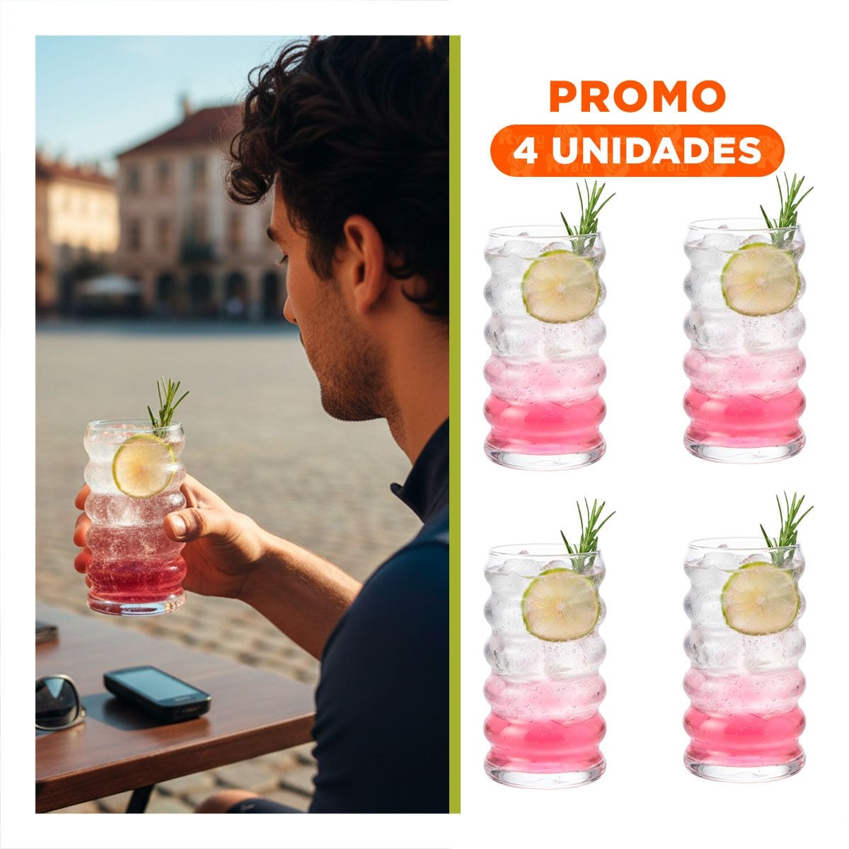 PACK4 COPA RESISTENTE DE VIDRIO ESTILO 6 CURVAS TRANSPARENTE PARA HOGAR Y MESA - 1