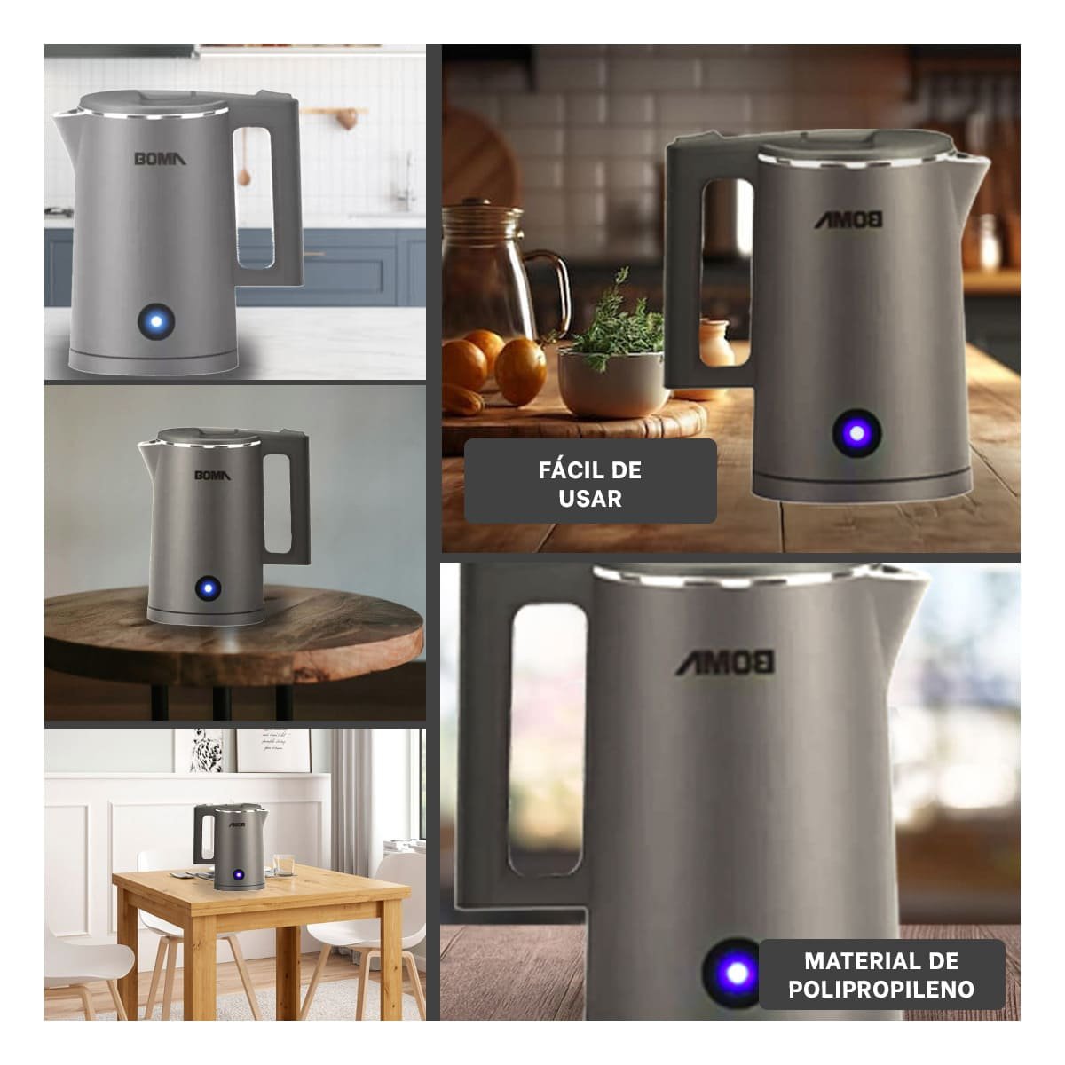 PACK4 OLLA ELECTRICA MODERNA 1800ML PLOMO BOMA ALTA CALIDAD YREGALO STICKER - 2