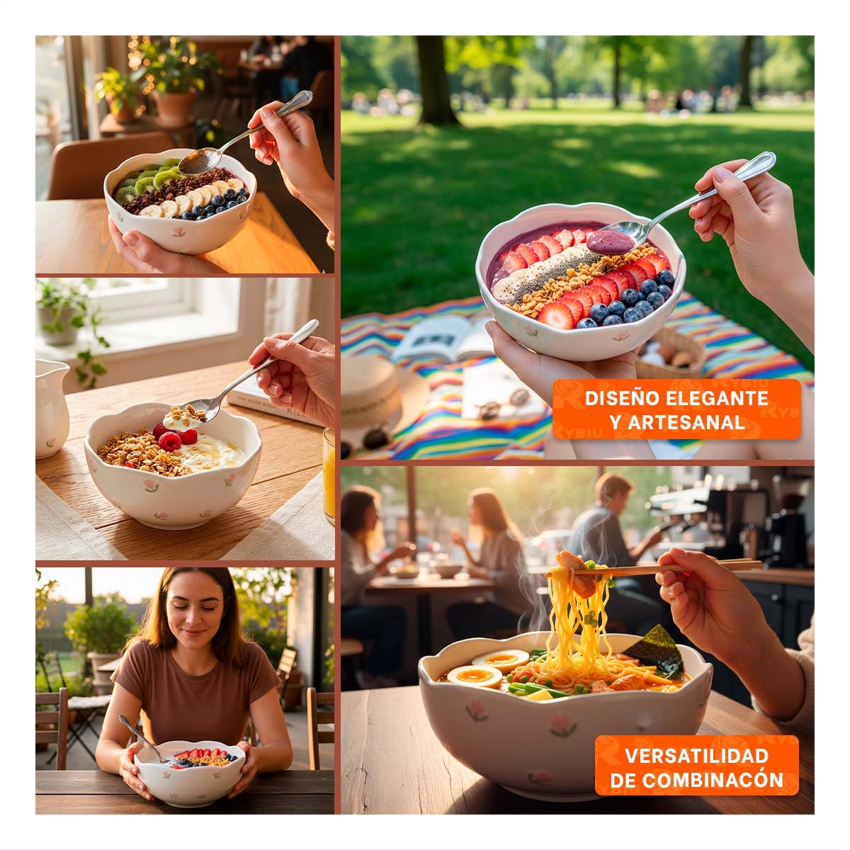 PACK4 PLATO MODERNO BOWL CIRCULAR TULIPANES BLANCO 14,7X7CM PARA MESA Y COCINA YREGALO STICKER - 2