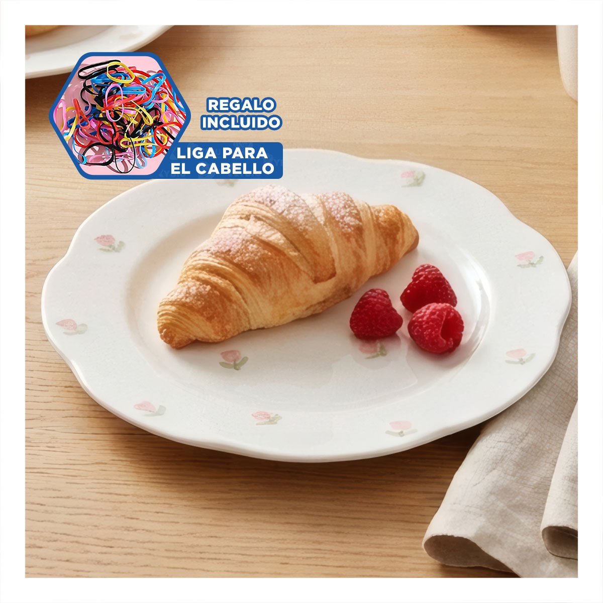 PLATILLO PLANO CIRCULAR TULIPANES BLANCO 20X1,5CM PARA DESAYUNOS Y ALMUERZOS YLIGAS REGALO - 2