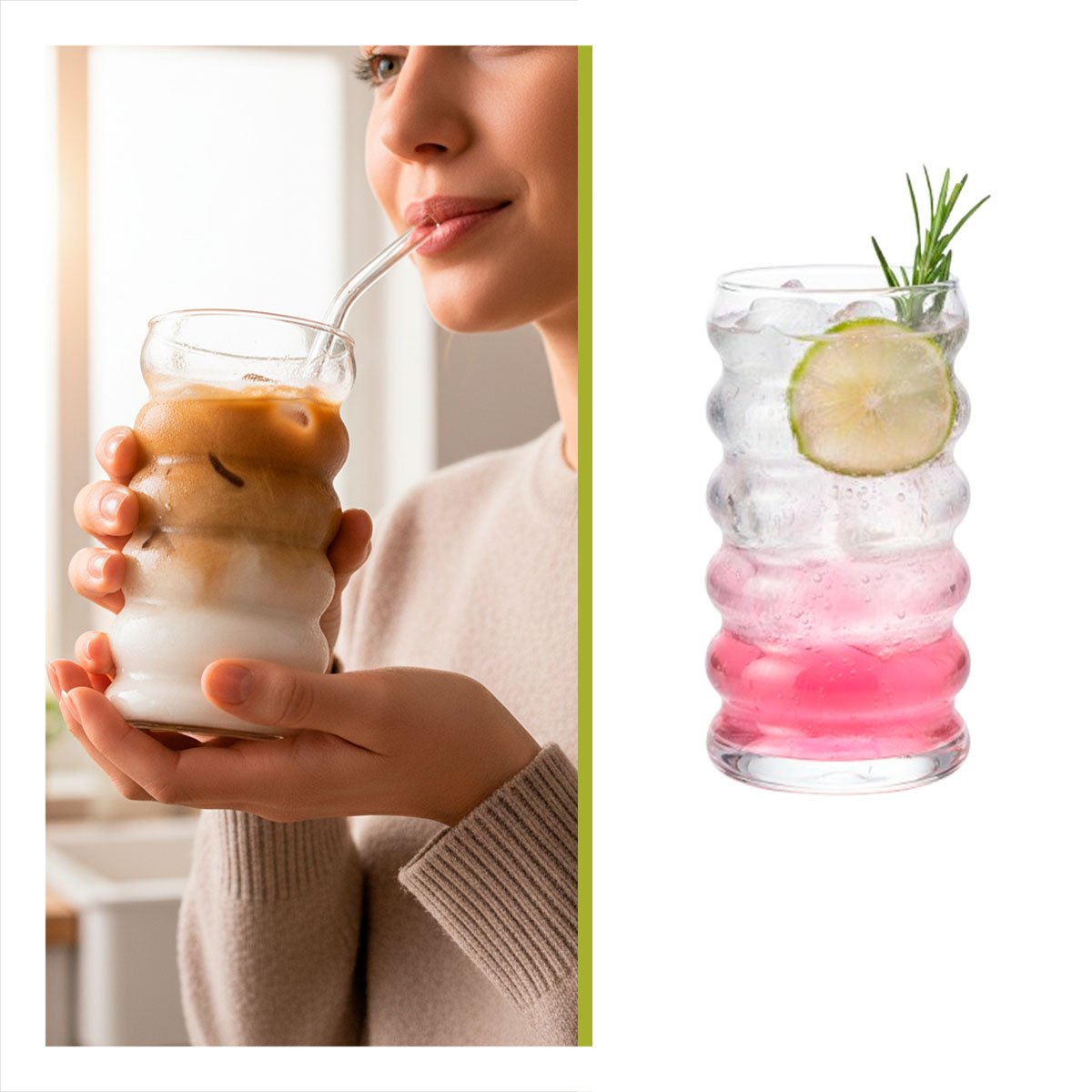 CRISTAL DE VIDRIO TRANSPARENTE ESTILO 6 CURVAS PARA AGUA JUGOS Y COCINA YLIGAS REGALO - 5