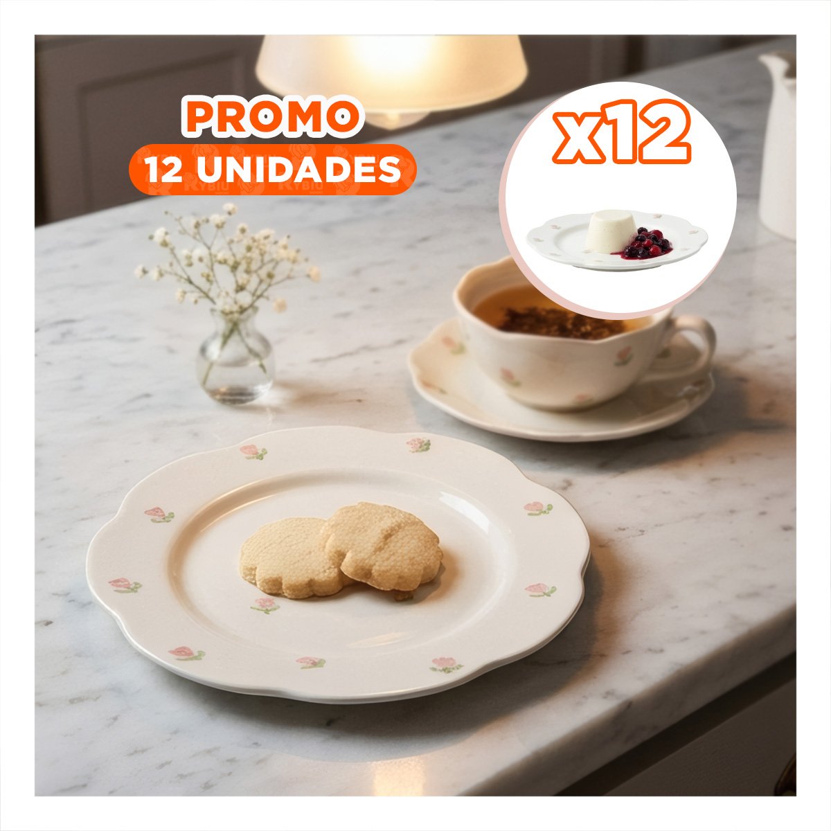 PACK12 RECIPIENTE DECORATIVO CIRCULAR TULIPANES BLANCO 20X1,5CM PARA SOPAS YREGALO STICKER - 1