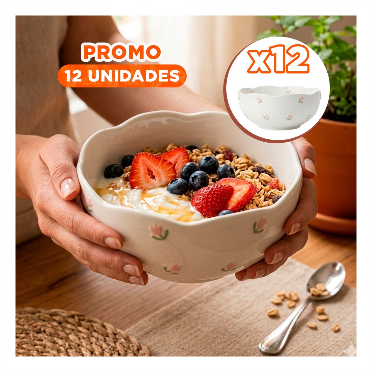 PACK12 RECIPIENTE DECORATIVO CIRCULAR TULIPANES BLANCO 14,7X7CM PARA SOPAS YREGALO STICKER - 1