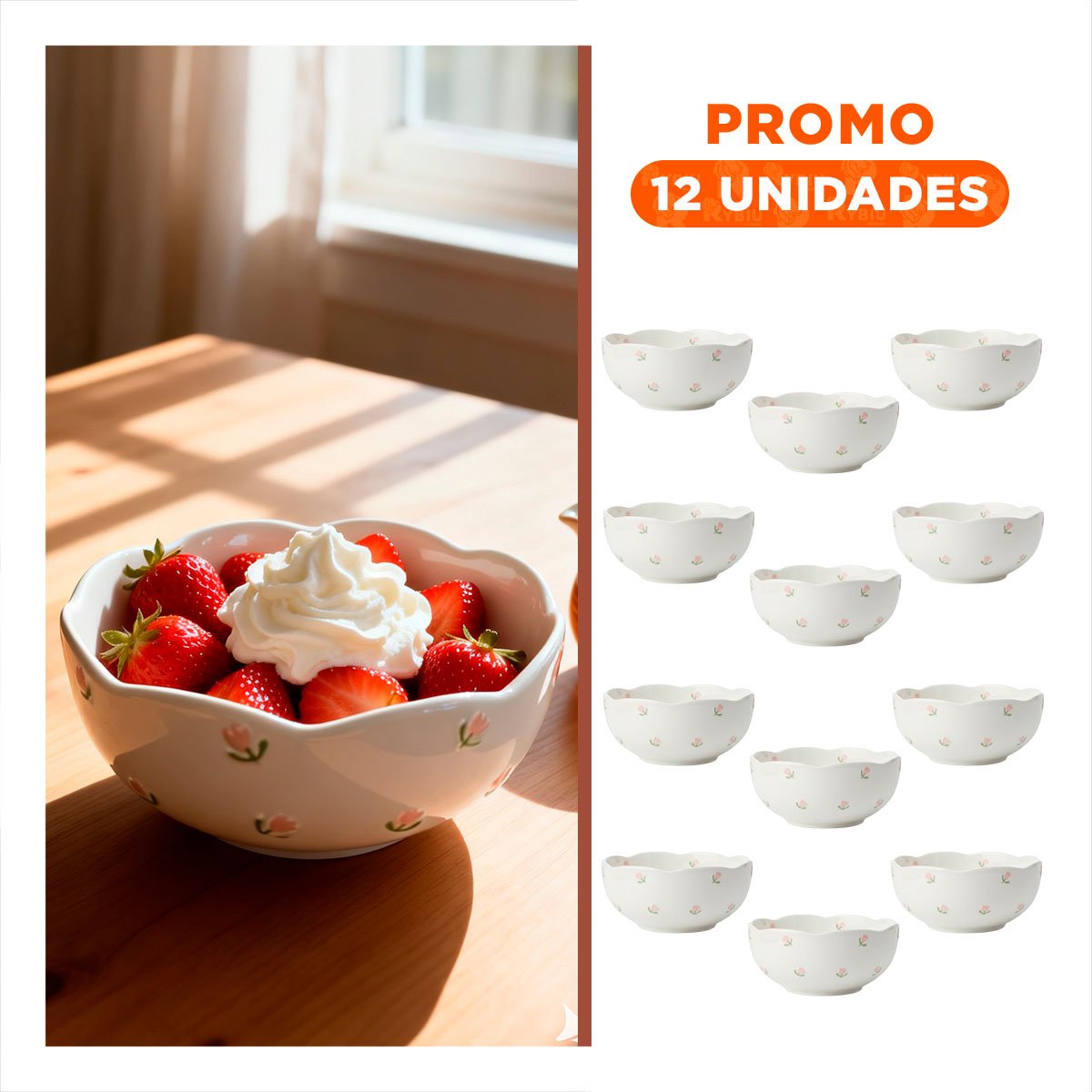 PACK12 PLATO DECORATIVO CIRCULAR TULIPANES BLANCO 14,7X7CM PARA PRESENTACION DE ALIMENTOS - 1