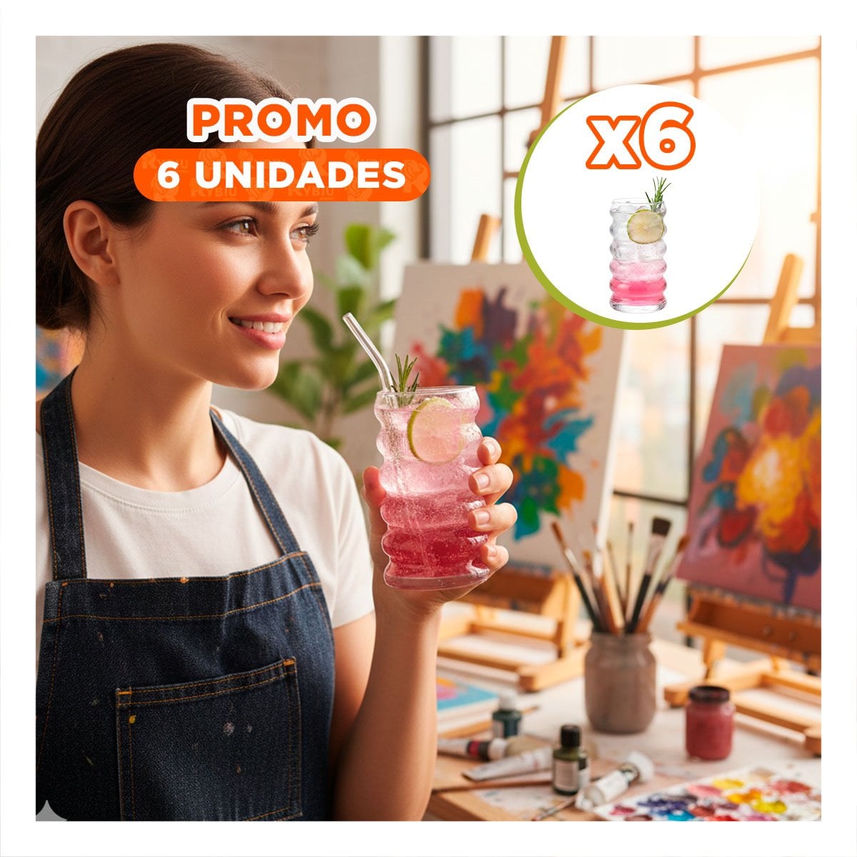 PACK6 TAZA DE VIDRIO TRANSPARENTE ESTILO 6 CURVAS PARA CAFÉ Y TÉ EN CASA YPAPEL REGALO - 1