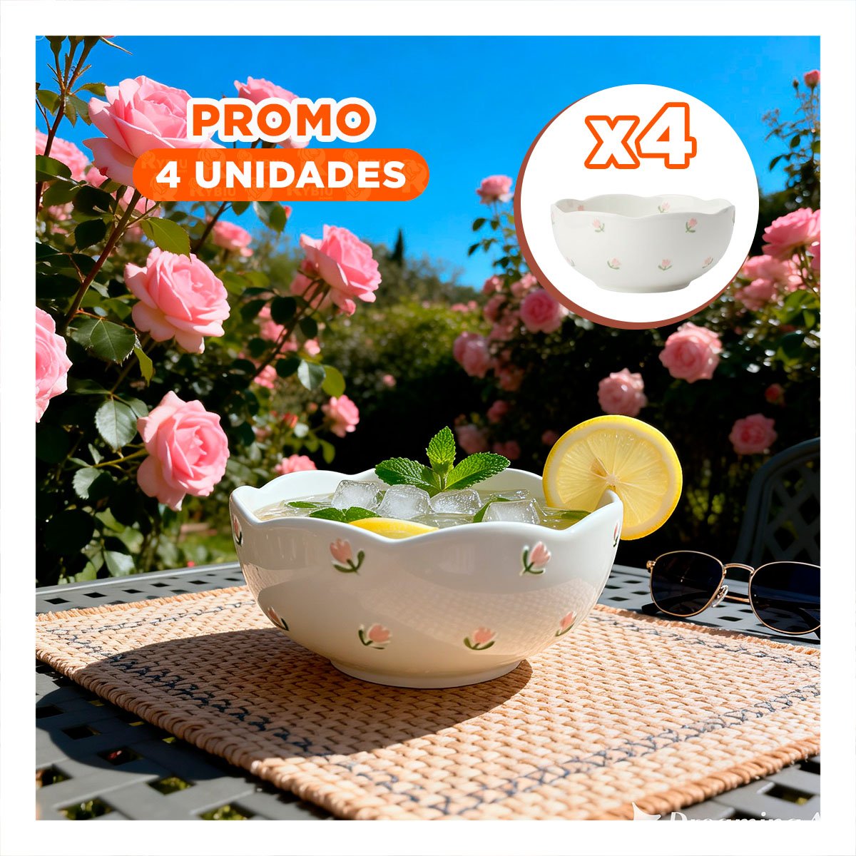 PACK4 RECIPIENTE HONDO CIRCULAR TULIPANES COLOR BLANCO 14,7X7CM PARA USO DIARIO YPAPEL REGALO - 1