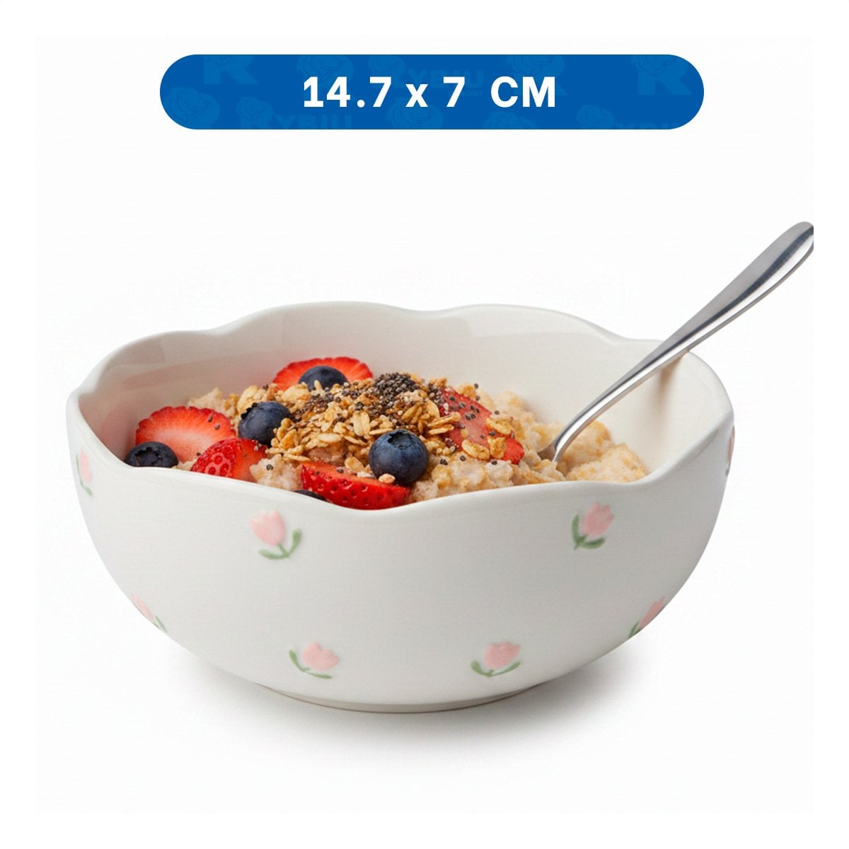 PACK2 PLATO HONDO CIRCULAR TULIPANES BLANCO 14,7X7CM PARA COMIDAS DIARIAS YREGALO STICKER - 4