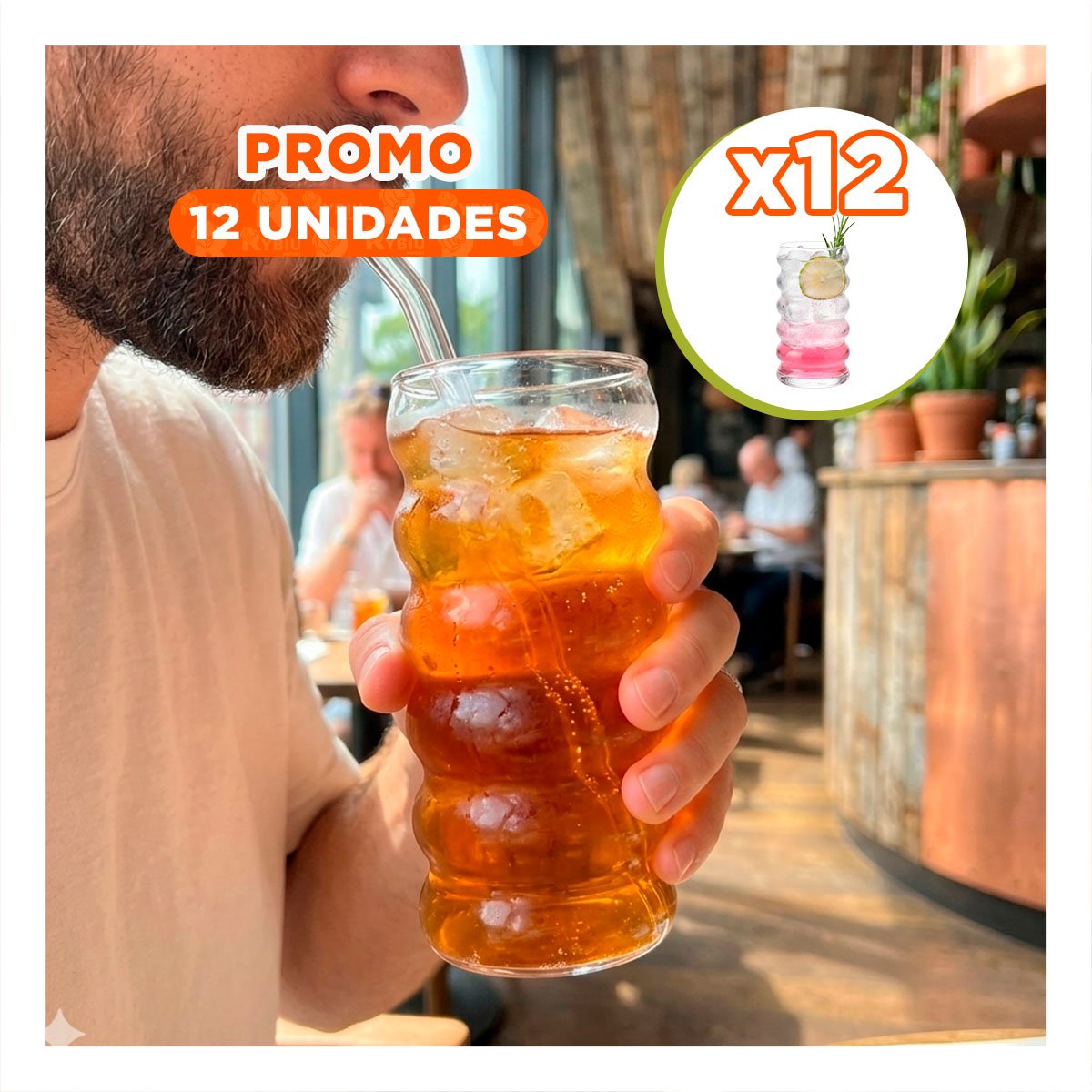 PACK12 RECIPIENTE MODERNO TRANSPARENTE DE VIDRIO 6 CURVAS PARA USO DIARIO YREGALO STICKER - 1