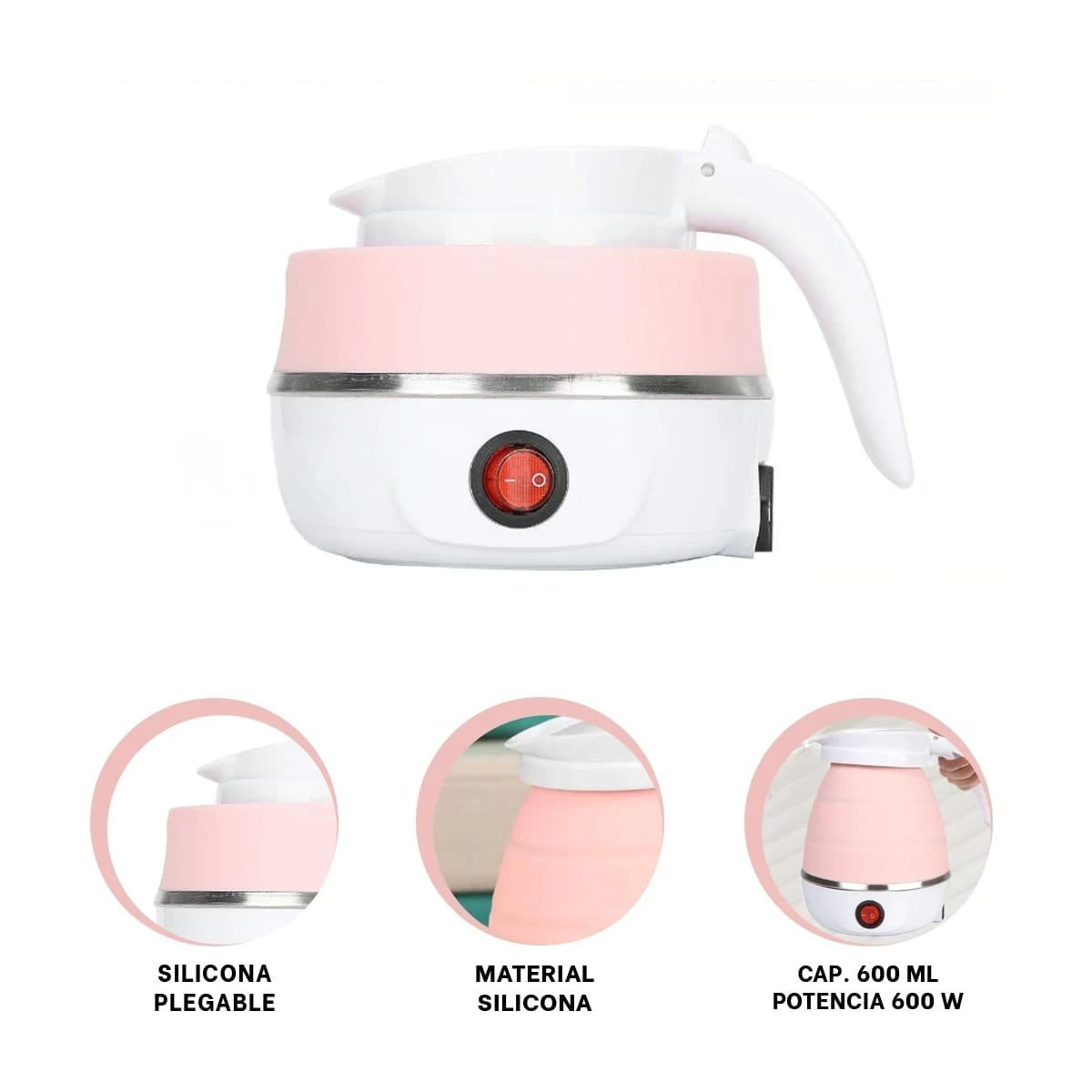 TETERE ELECTRICO PLEGABLE DE SILICONA ROSADO 600ML PARA COCINA Y OFICINA YPAPEL REGALO - 5