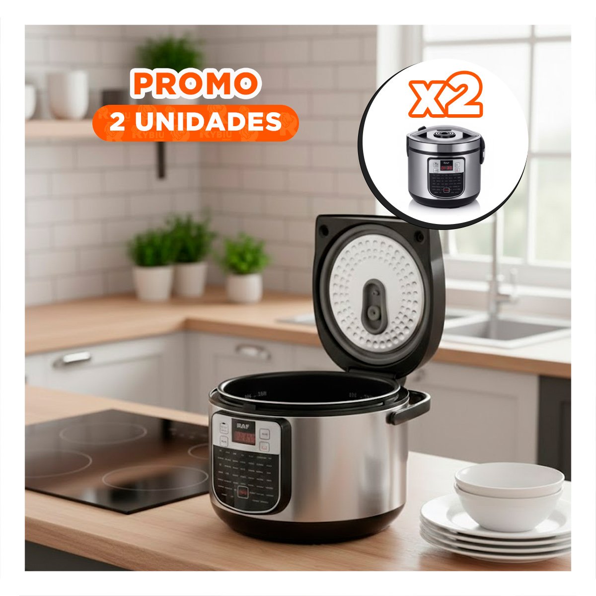 PACK2 ARROCERA MULTIFUNCIONAL 5L PLATEADO CON PANEL DIGITAL PARA COCINAR ARROZ PRO - 1