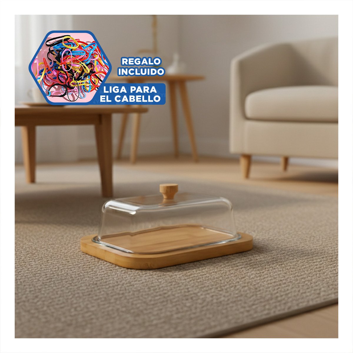 BASE CON TAPA TRANSPARENTE Y MANTEQUILLA SOBRE MADERA USO COTIDIANO YLIGAS REGALO - 2