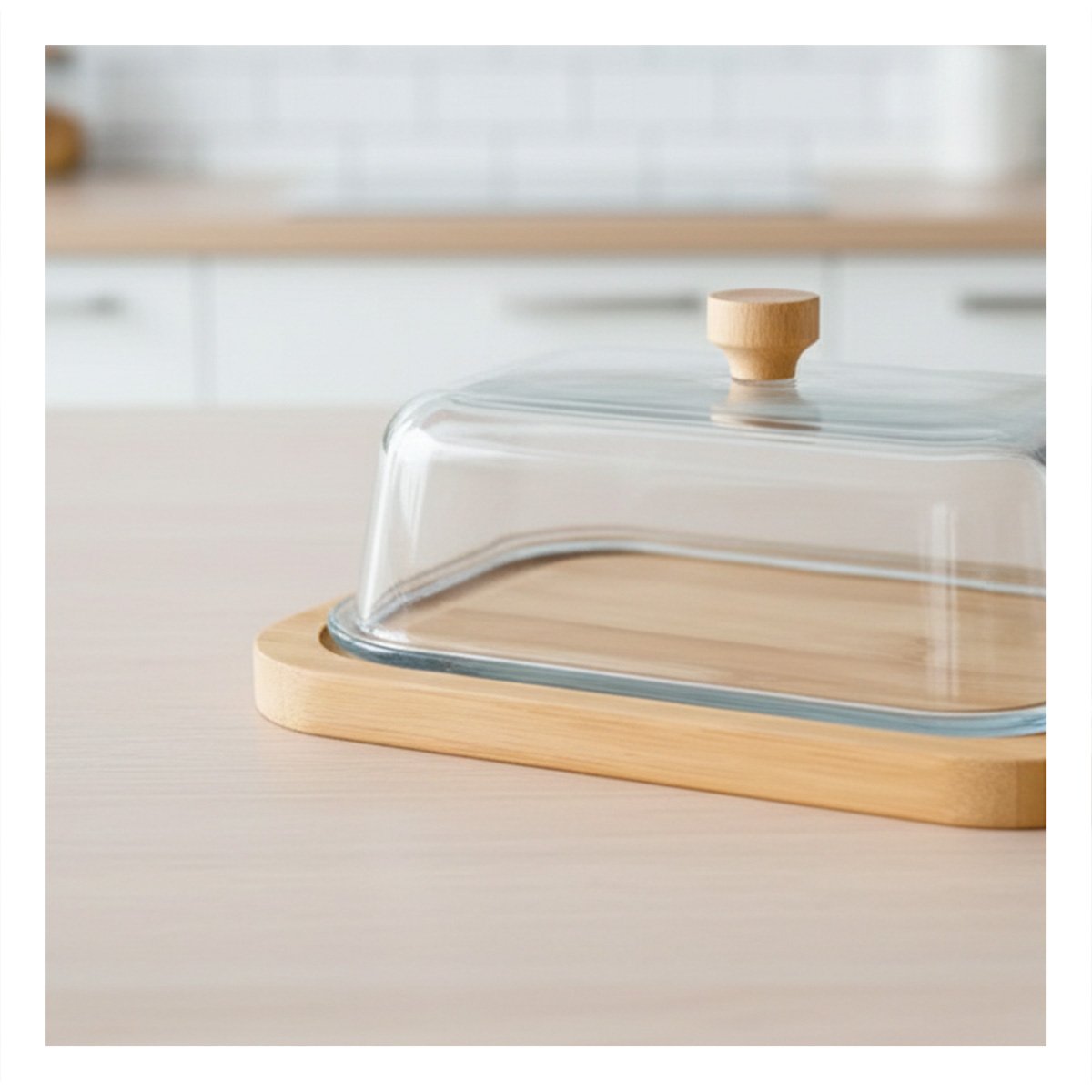 BASE CON TAPA TRANSPARENTE Y MANTEQUILLA SOBRE MADERA USO COTIDIANO YLIGAS REGALO - 3
