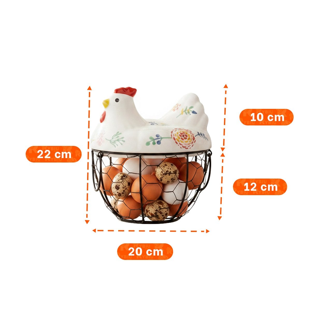 CESTA PORTA HUEVOS GALLINA CERAMICA METAL COLOR BLANCO Y NEGRO PARA HOGAR - 4