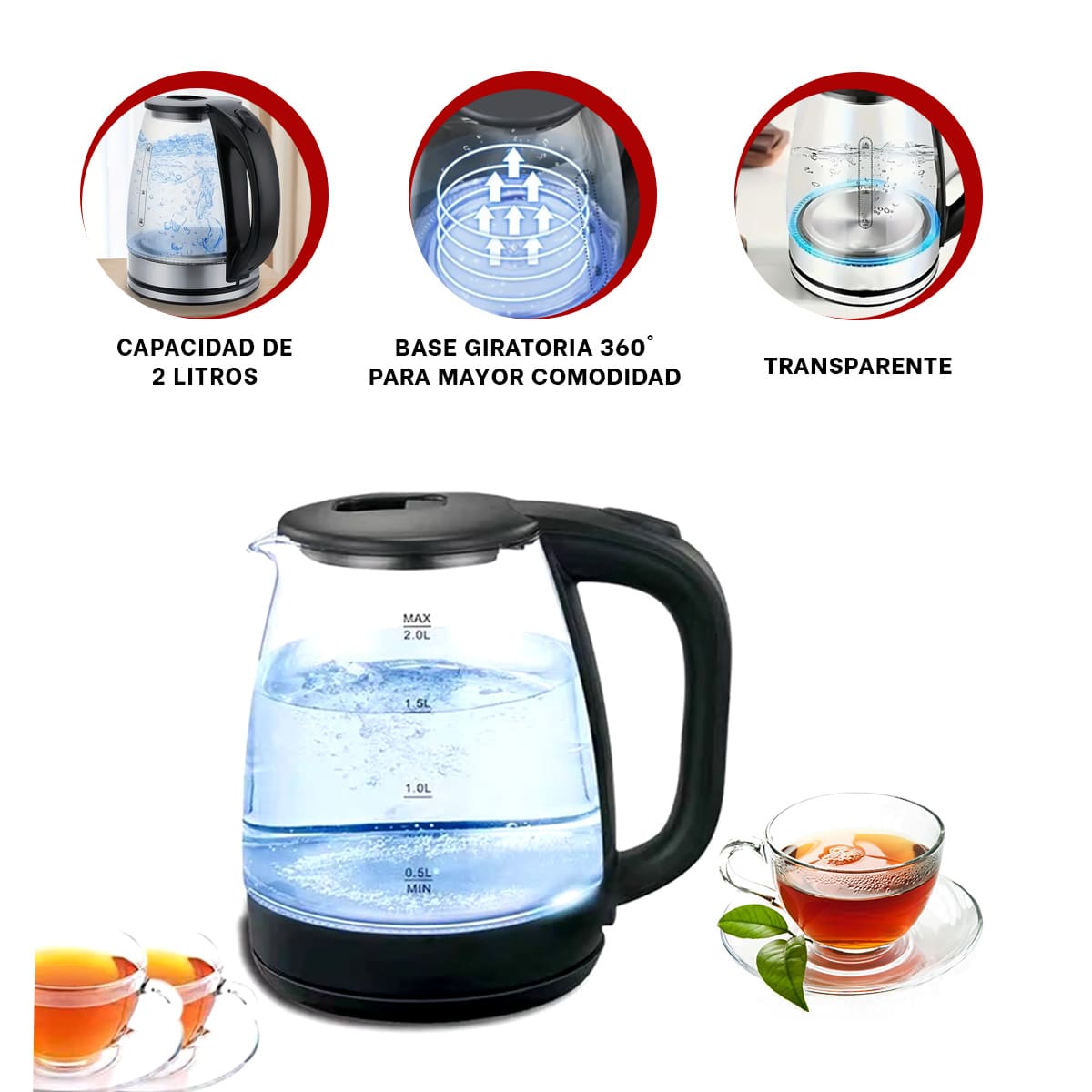 CONTENEDOR DE VIDRIO 2 LT TRANSPARENTE PARA AGUA CALIENTE EN COCINA HOGAR YSTICKY - 5