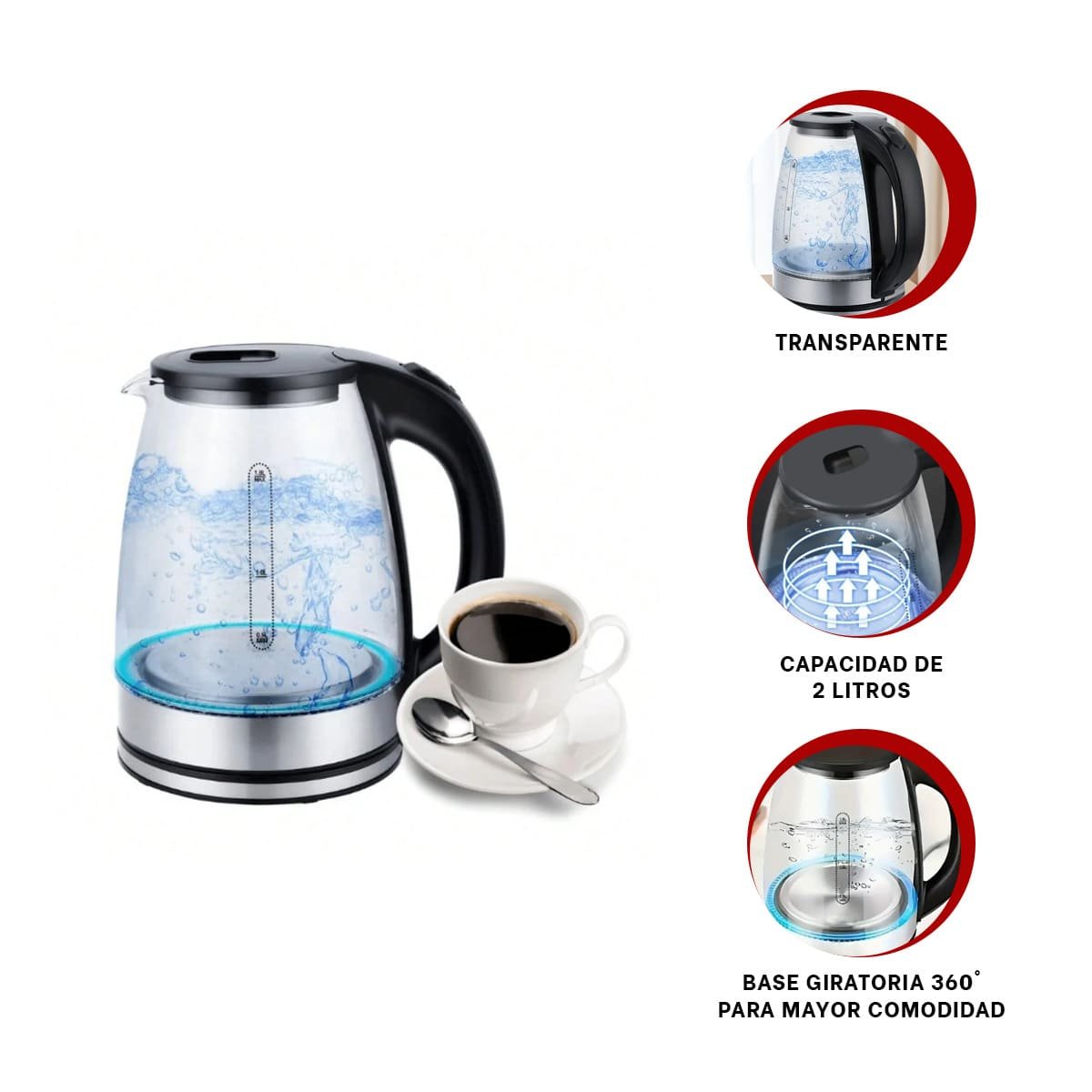 JARRA HERVIDORA DE VIDRIO 2 LT TRANSPARENTE PARA COCINA HOGAR DISENO ELEGANTE YPAPEL REGALO - 5