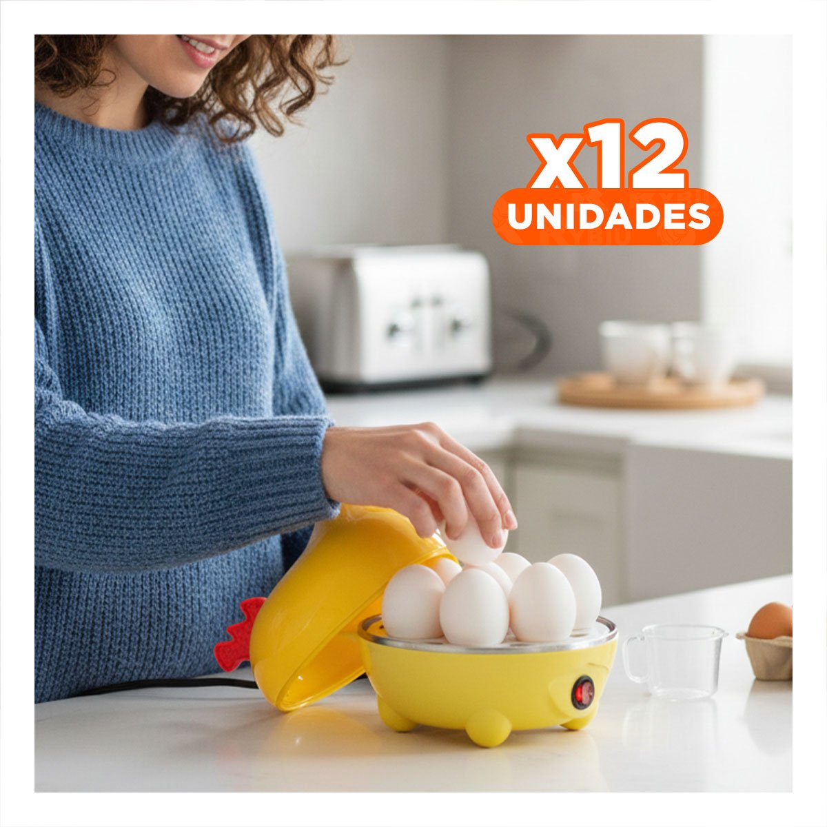 PACK12 COCEDOR AUTOMATICO GALLINA DE HUEVOS AMARILLO PARA COCINA YREGALO STICKER - 1