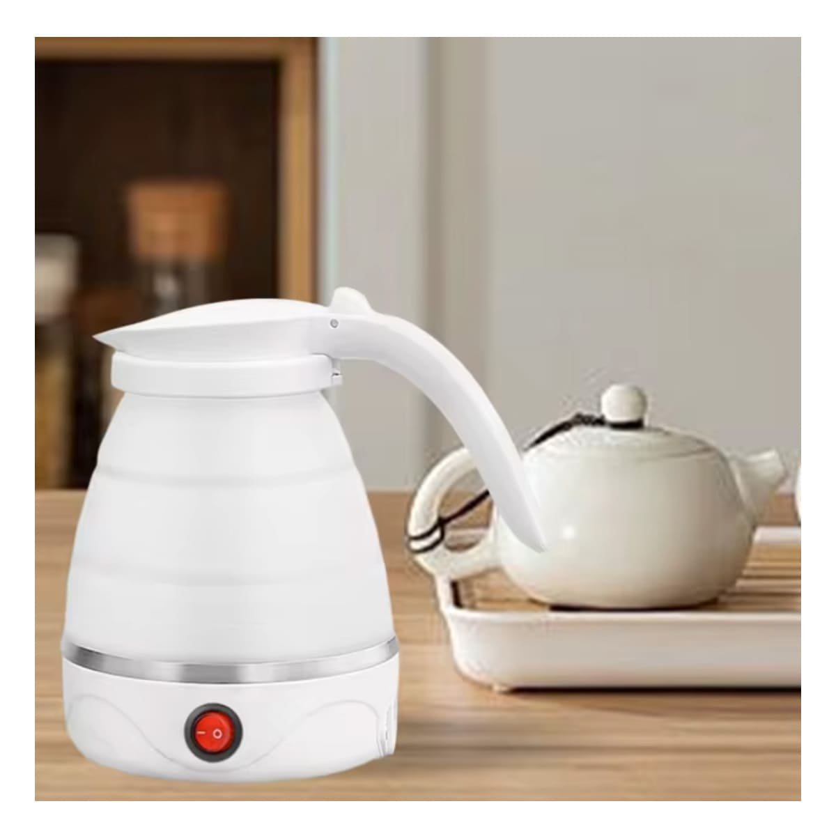 OLLA ELECTRICA PLEGABLE DE SILICONA 600ML BLANCO COMPACTA YREGALO STICKER - 2